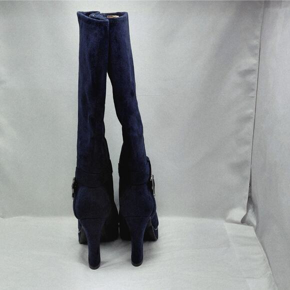 Impo Womens High Heel Boots Size 8 Blue Knee High Faux Suede Platform Stretch - Picture 6 of 12